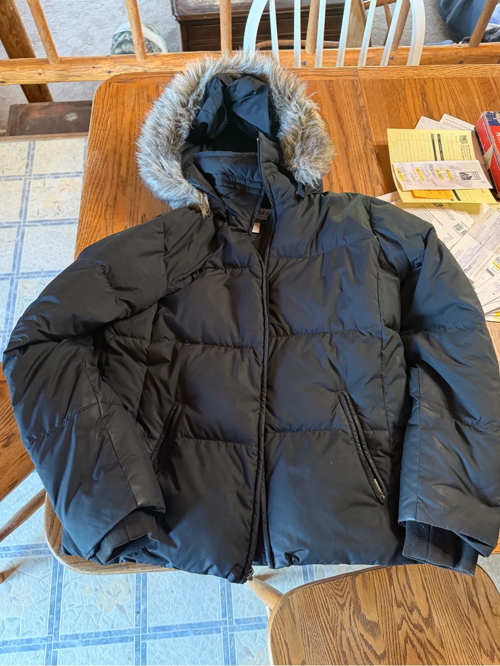 Women’s Black Puffer Jacket with Faux-Fur Hood